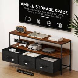 Wyld Haus Avasoro 120cm Rustic Brown TV Storage Unit 3 Foldable Fabric Drawers - thumbnail 5