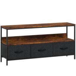Wyld Haus Avasoro 120cm Rustic Brown TV Storage Unit 3 Foldable Fabric Drawers - thumbnail 2