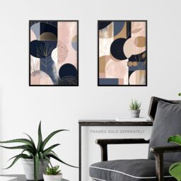 "Artery8 Set of 3 Abstract Geometric Paintings Soft Pastel Pink Gold Blue Unframed Wall Art Living Room Poster Prints Pack - Size: W12"" x H16""" - thumbnail 6