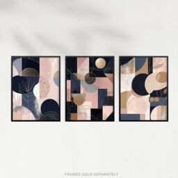 "Artery8 Set of 3 Abstract Geometric Paintings Soft Pastel Pink Gold Blue Unframed Wall Art Living Room Poster Prints Pack - Size: W12"" x H16""" - thumbnail 5