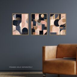 "Artery8 Set of 3 Abstract Geometric Paintings Soft Pastel Pink Gold Blue Unframed Wall Art Living Room Poster Prints Pack - Size: W12"" x H16""" - thumbnail 2