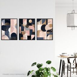 "Artery8 Set of 3 Abstract Geometric Paintings Soft Pastel Pink Gold Blue Unframed Wall Art Living Room Poster Prints Pack - Size: W12"" x H16""" - thumbnail 3