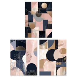 "Artery8 Set of 3 Abstract Geometric Paintings Soft Pastel Pink Gold Blue Unframed Wall Art Living Room Poster Prints Pack - Size: W12"" x H16""" - thumbnail 1