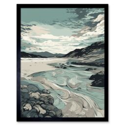 "Artery8 Wall Art Print Luskentyre Beach Coastal Landscape Art Framed in Black - Size: W12"" x H16""" - thumbnail 1