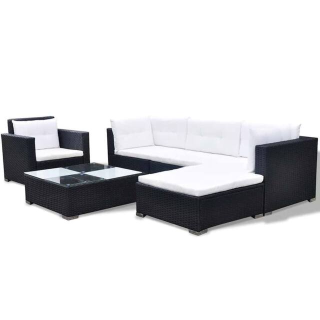 Berkfield Home Modern 6 Piece Garden Lounge Set with Cushions Poly Rattan Black - image 1