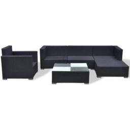 Berkfield Home Modern 6 Piece Garden Lounge Set with Cushions Poly Rattan Black - thumbnail 4