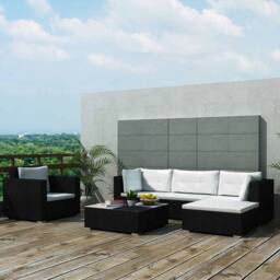 Berkfield Home Modern 6 Piece Garden Lounge Set with Cushions Poly Rattan Black - thumbnail 2