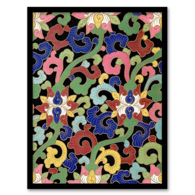 Artery8 Owen Jones Vibrant Botanical Chinese Textile Pattern Framed Art Print - Size: A4 - image 1