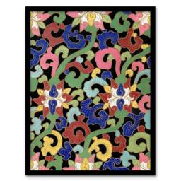 Artery8 Owen Jones Vibrant Botanical Chinese Textile Pattern Framed Art Print - Size: A4 - thumbnail 1