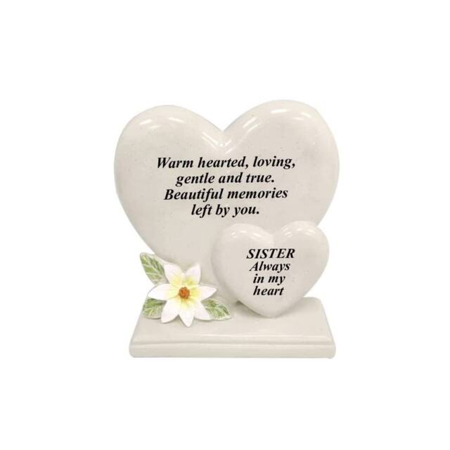 David Fischhoff Graveside Memorial White Lily Double Heart Plaque - Sister in Cream - image 1