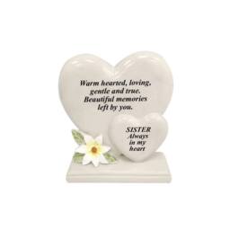 David Fischhoff Graveside Memorial White Lily Double Heart Plaque - Sister in Cream - thumbnail 1