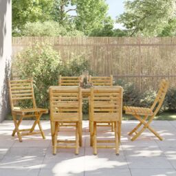 Berkfield Home Folding Garden Chairs 6 pcs 43x54x88 cm Bamboo in Brown - Size: 43 x 54 x 88 cm - thumbnail 1