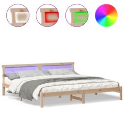 Berkfield Home with LED Strip Lights with Headboard Brown 180 x 200 cm Solid pine wood - thumbnail 4