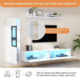 Tokpiedi Modern 3 Piece LED Entertainment Center Wall Unit Set in White - thumbnail 4