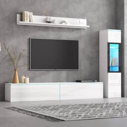 Tokpiedi Modern 3 Piece LED Entertainment Center Wall Unit Set in White - thumbnail 2