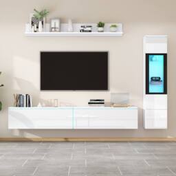 Tokpiedi Modern 3 Piece LED Entertainment Center Wall Unit Set in White