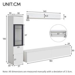 Tokpiedi Modern 3 Piece LED Entertainment Center Wall Unit Set in White - thumbnail 7