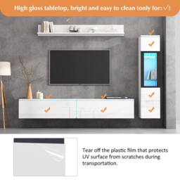 Tokpiedi Modern 3 Piece LED Entertainment Center Wall Unit Set in White - thumbnail 3