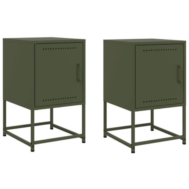Berkfield Home Bedside Cabinets 2 pcs Olive Green 36x39x60.5 cm Steel - image 1