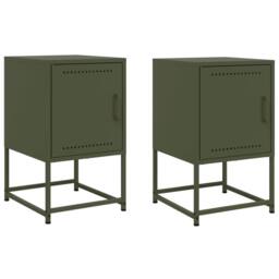 Berkfield Home Bedside Cabinets 2 pcs Olive Green 36x39x60.5 cm Steel - thumbnail 1