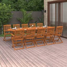 Berkfield Home 11 Piece Garden Dining Set 280x90x75 cm Solid Wood Acacia in Brown - Size: 280 x 90 x 75 cm - thumbnail 1