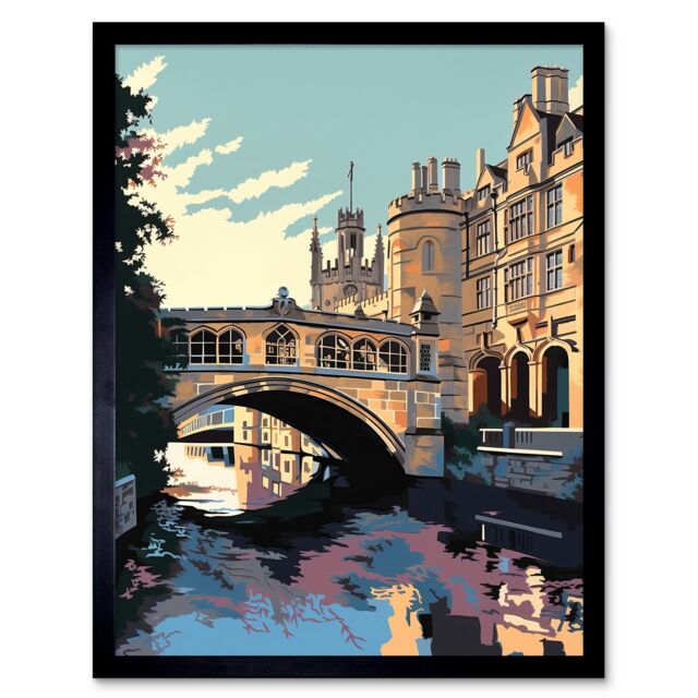 "Artery8 Wall Art Print Bridge of Sighs Cambridge University on Cam River Art Framed in Black - Size: W12"" x H16""" - image 1
