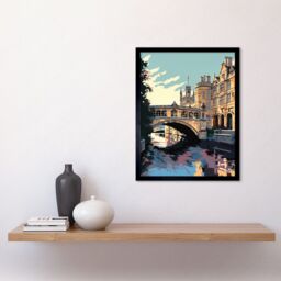 "Artery8 Wall Art Print Bridge of Sighs Cambridge University on Cam River Art Framed in Black - Size: W12"" x H16""" - thumbnail 2