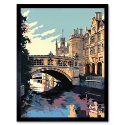 "Artery8 Wall Art Print Bridge of Sighs Cambridge University on Cam River Art Framed in Black - Size: W12"" x H16""" - thumbnail 1