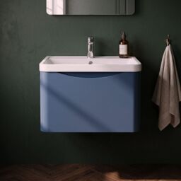 Balterley Wall Hung 1 Drawer Bathroom Vanity Unit & Basin, Satin Blue, 550mm in Blue - thumbnail 9