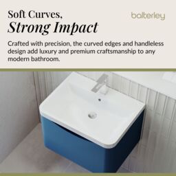 Balterley Wall Hung 1 Drawer Bathroom Vanity Unit & Basin, Satin Blue, 550mm in Blue - thumbnail 6