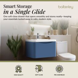 Balterley Wall Hung 1 Drawer Bathroom Vanity Unit & Basin, Satin Blue, 550mm in Blue - thumbnail 2