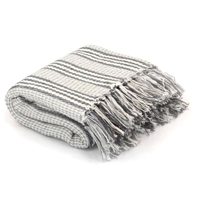 Berkfield Home Throw Cotton Stripes 220x250 cm Grey & White - image 1