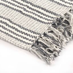 Berkfield Home Throw Cotton Stripes 220x250 cm Grey & White - thumbnail 4