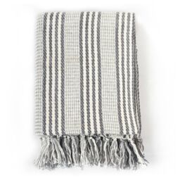 Berkfield Home Throw Cotton Stripes 220x250 cm Grey & White - thumbnail 2