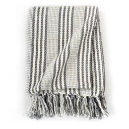 Berkfield Home Throw Cotton Stripes 220x250 cm Grey & White - thumbnail 3