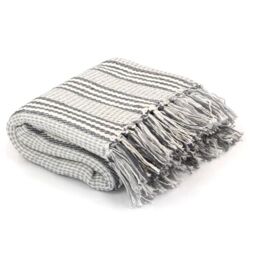 Berkfield Home Throw Cotton Stripes 220x250 cm Grey & White - thumbnail 1
