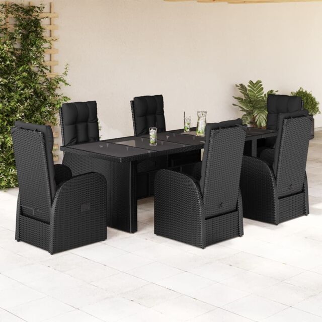 Berkfield Home 7 Piece Garden Dining Set with Cushions Black Poly Rattan - image 1