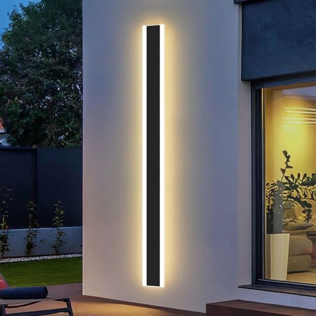 ENER-J 120cm LED Outdoor Wall Light IP65 Waterproof Warm White Black Modern Exterior Light Bar 24W - Size: Large - image 1