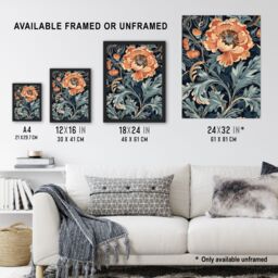 "Artery8 Poppies in Leaves Painting Soft Floral Framed Art Print in Blue - Size: W12"" x H16""" - thumbnail 3