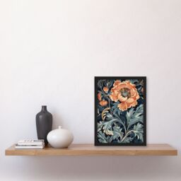 "Artery8 Poppies in Leaves Painting Soft Floral Framed Art Print in Blue - Size: W12"" x H16""" - thumbnail 4