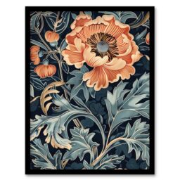 "Artery8 Poppies in Leaves Painting Soft Floral Framed Art Print in Blue - Size: W12"" x H16""" - thumbnail 1