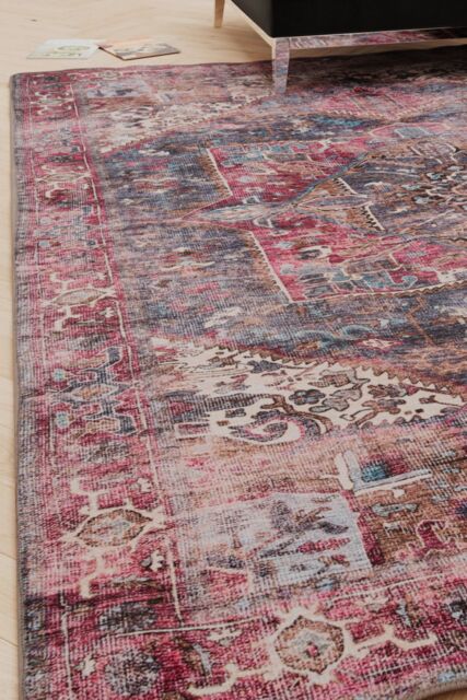Kukoon Pink Distressed Soft Washable & Liquid Repellent Living Room Area Rug in Dark Indigo - Size: 80 cm x 150 cm - image 1