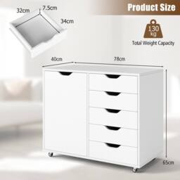 Costway 5-Drawer Chest Mobile Chest of Drawers with Adjustable Shelf in White - thumbnail 9