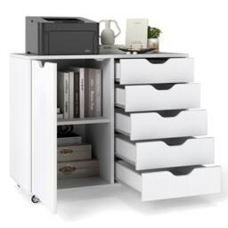 Costway 5-Drawer Chest Mobile Chest of Drawers with Adjustable Shelf in White - thumbnail 7