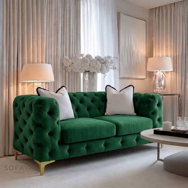 Sofaya Monaco Chesterfield Velvet Cushions Sofa 2 Seater Couch in Green - image 1