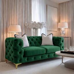 Sofaya Monaco Chesterfield Velvet Cushions Sofa 2 Seater Couch in Green - thumbnail 1