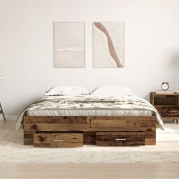 Berkfield Home Bed Frame with Drawers Old Wood 135x190 cm Engineered Wood in Brown - thumbnail 4