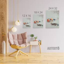 "Artery8 Two Mandarin Ducks in Snow Canvas Wall Art Print Ohara Koson - Size: W18"" x H24""" - thumbnail 4