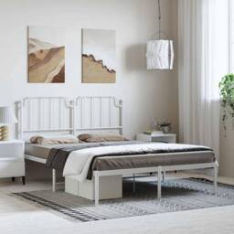 Berkfield Home Metal Bed Frame with Headboard White 150x200 cm King Size - thumbnail 2