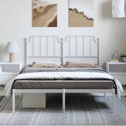 Berkfield Home Metal Bed Frame with Headboard White 150x200 cm King Size - thumbnail 3
